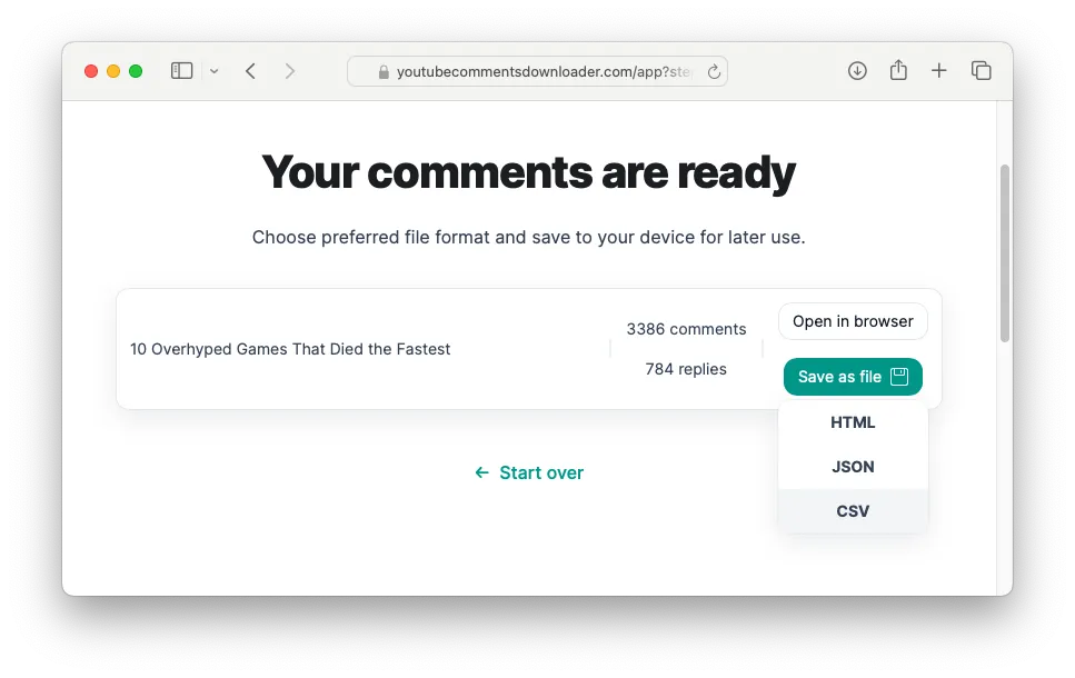 How to save the comments as a CSV file
